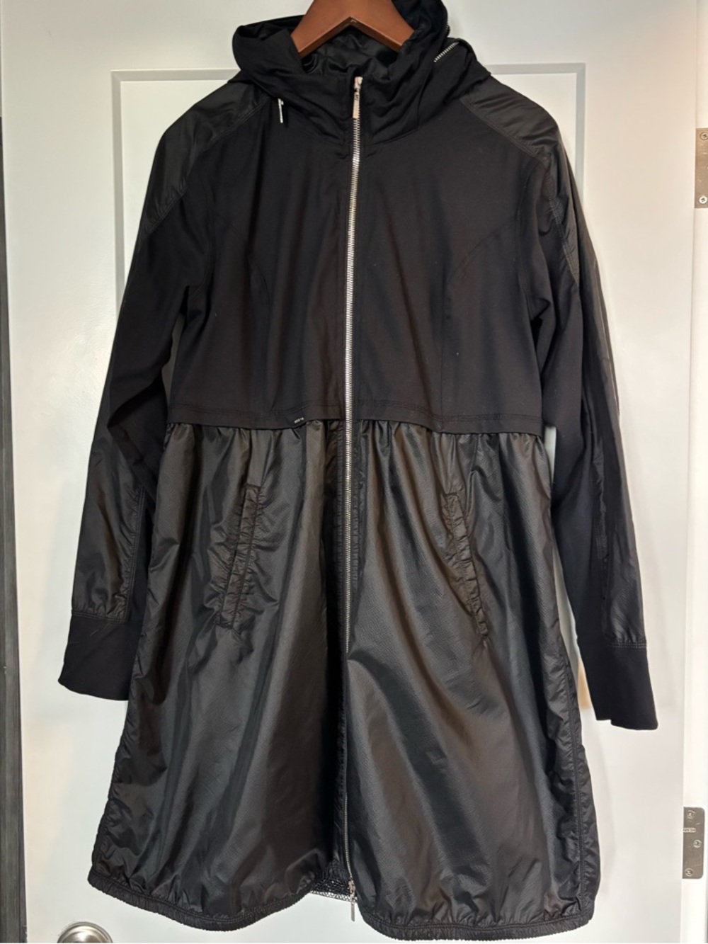Bylyse spring jacket , Black Hooded Long Trench Coat - Lightweight Layer